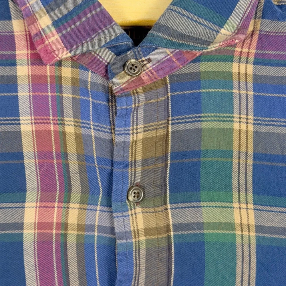 Polo Ralph Lauren Button Down Flannel Shirt Mens Small Blue Plaid Cotton Pony